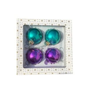 VINTAGE GERMAN GLASS 1960's CHRISTMAS Ornaments Set Of 4 Mercury Glass Kitschy